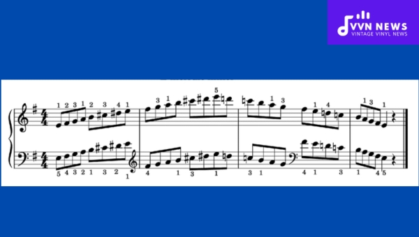 Demonstrate the E melodic minor on the piano.
