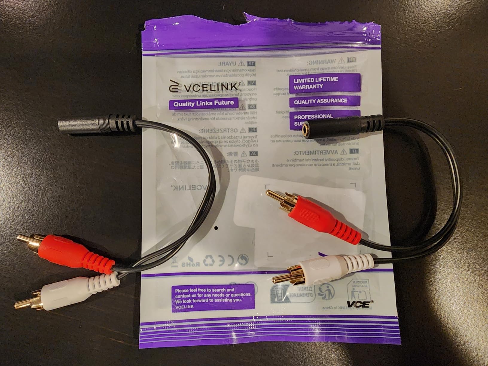 VCE 3.5mm Female to 2 RCA Splitter Male Stereo Audio Y Cable 2-Pack, Gold Plated Adapter Compatible for TV,Smartphones, MP3, Tablets, Speakers,Home Theater (8 inch) - Customer Photo 1
