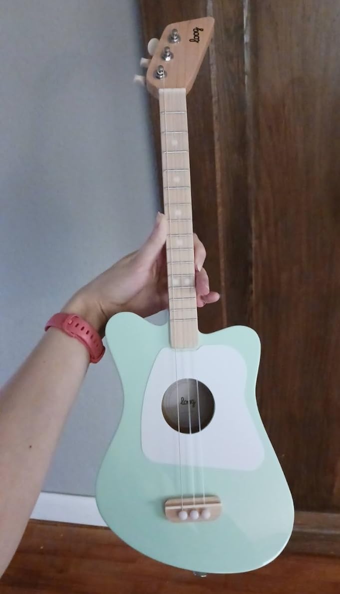 Loog Mini Acoustic kids Guitar for Beginners 3-strings Ages 3+ Learning app and lessons included Red Customer Review Loog Mini Acoustic kids Guitar for Beginners 3-strings Ages 3+ Learning app and lessons included Red - Customer Photo 2