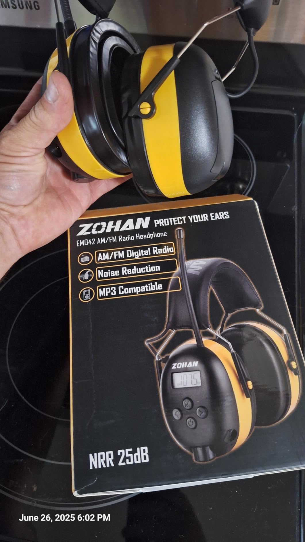ZOHAN EM042 AM/FM Radio Headphone with Digital Display,Ear Protection Noise Reduction Safety Ear Muffs,Ultra Comfortable Hearing Protector for Lawn Mowing and Landscaping - Yellow Customer Review ZOHAN EM042 AM/FM Radio Headphone with Digital Display,Ear Protection Noise Reduction Safety Ear Muffs,Ultra Comfortable Hearing Protector for Lawn Mowing and Landscaping - Yellow - Customer Photo 1