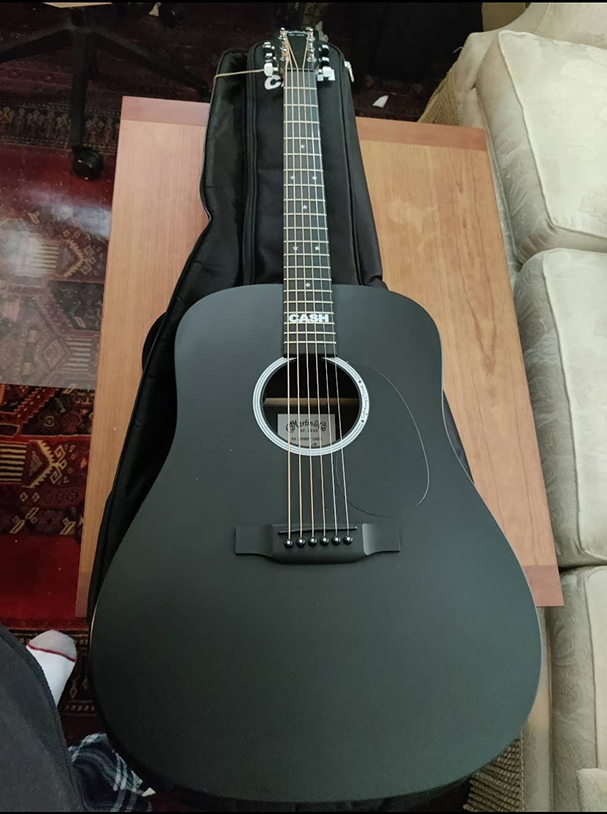 Martin Guitars DX Johnny Cash Signature Edition Acoustic-Electric Guitar with Gig Bag, HPL Construction, Modified D-14 Fret, Performing Artist Neck Jett Black Customer Review Martin Guitars DX Johnny Cash Signature Edition Acoustic-Electric Guitar with Gig Bag, HPL Construction, Modified D-14 Fret, Performing Artist Neck Jett Black - Customer Photo 1