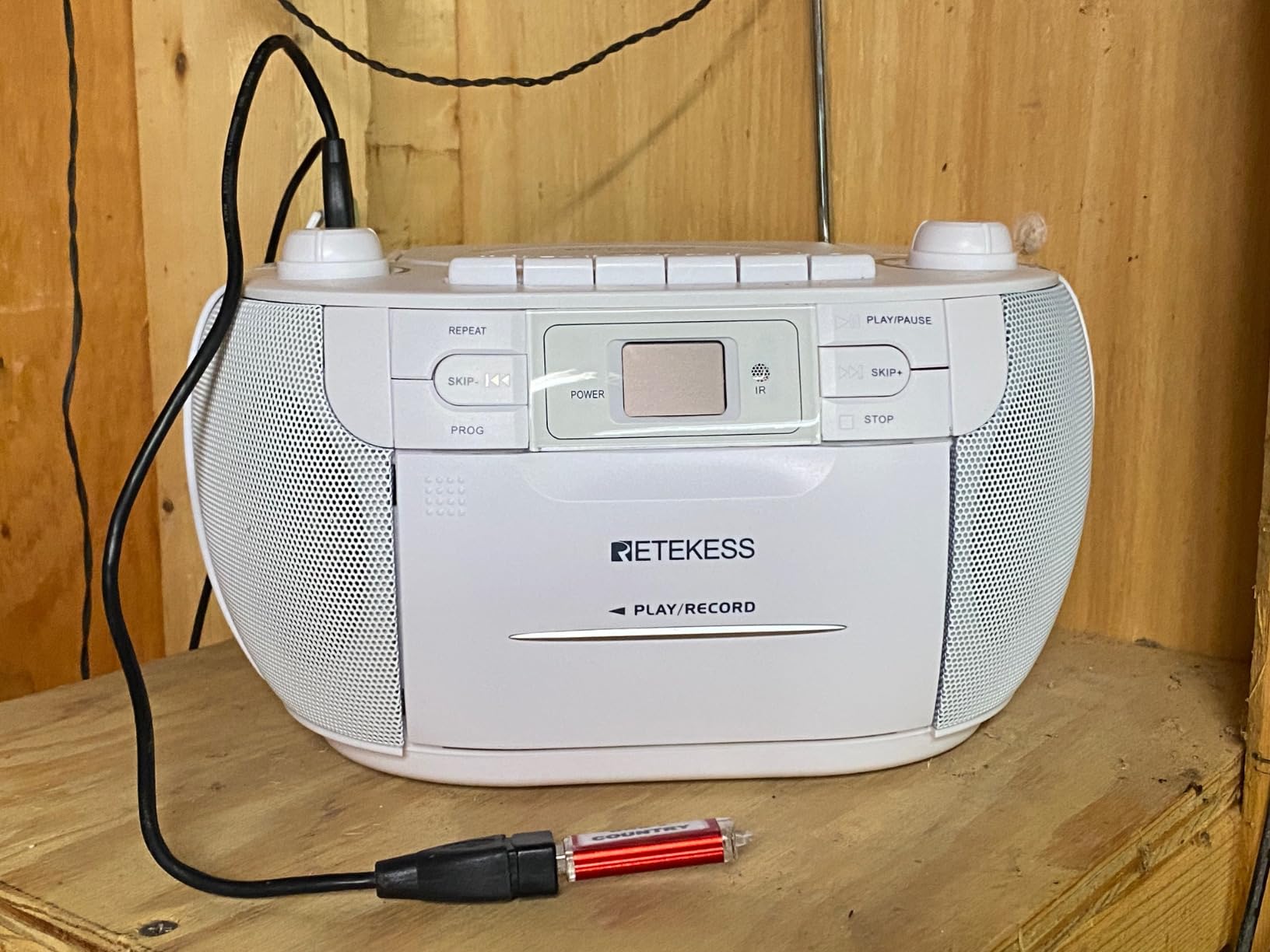 Retekess TR621 CD and Cassette Player Combo, Boombox CD Player for Home, AM/FM, Tape Recording, TF/USB Drive, AC or D Battery Powered, Headphone Jack, Stereo Sound (White) - Customer Photo 1