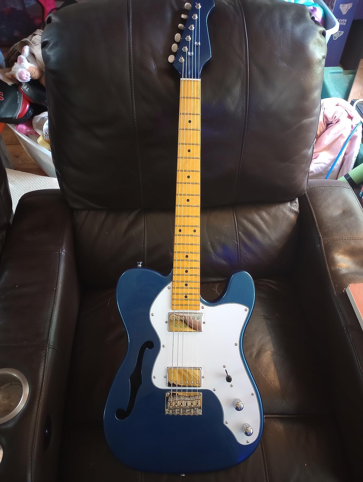 Donner 39 Inch Jazz Electric Guitar TL Thinline F Hole Beginner Full Size Hollow Guitar with H-H Pickups,Bag, Strap, Cable,Sunburst(DJC-1000S) - Customer Photo 1