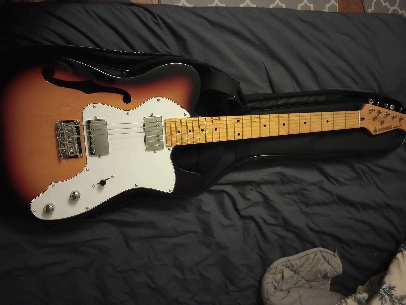Donner 39 Inch Jazz Electric Guitar TL Thinline F Hole Beginner Full Size Hollow Guitar with H-H Pickups,Bag, Strap, Cable,Sunburst(DJC-1000S) - Customer Photo 3