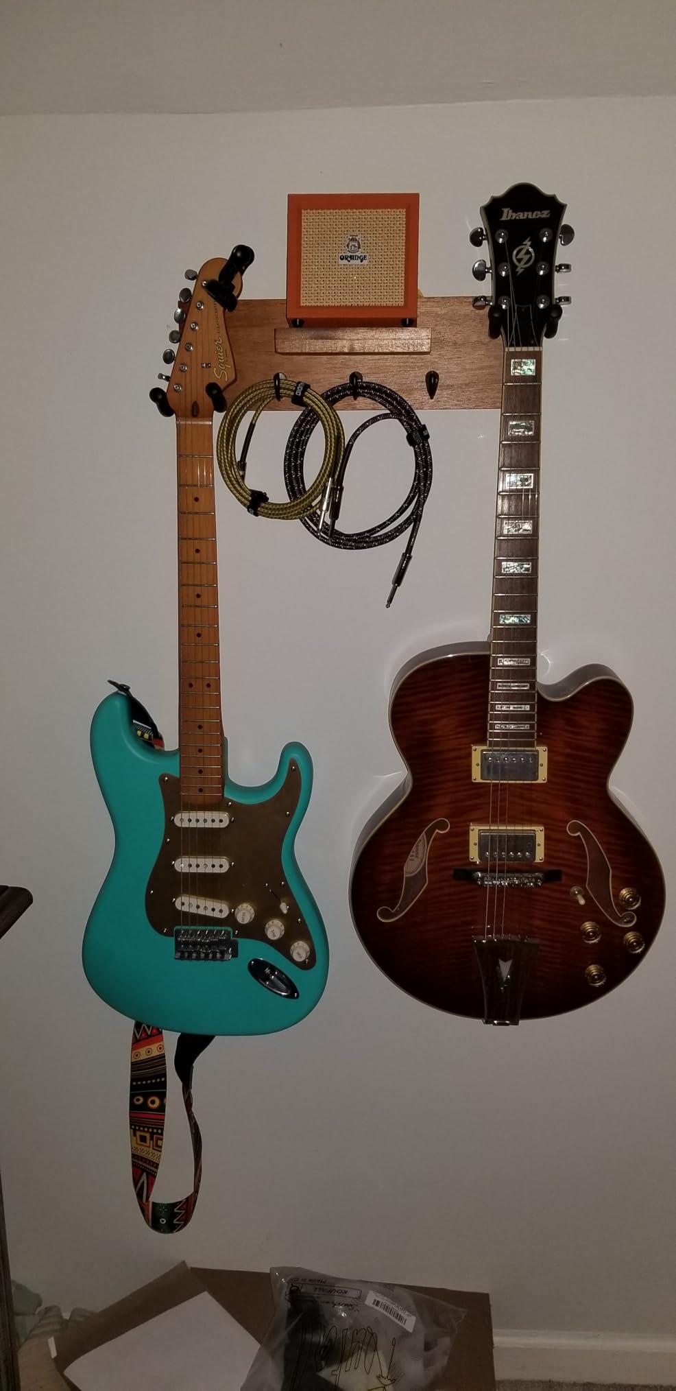 SNIGJAT Guitar Wall Mount with Rotatable Hook, Wood Guitar Hanger with Shelf and Pick Holder, Wall Stand Rack for Acoustic, Electric, Bass Customer Review SNIGJAT Guitar Wall Mount with Rotatable Hook, Wood Guitar Hanger with Shelf and Pick Holder, Wall Stand Rack for Acoustic, Electric, Bass - Customer Photo 1