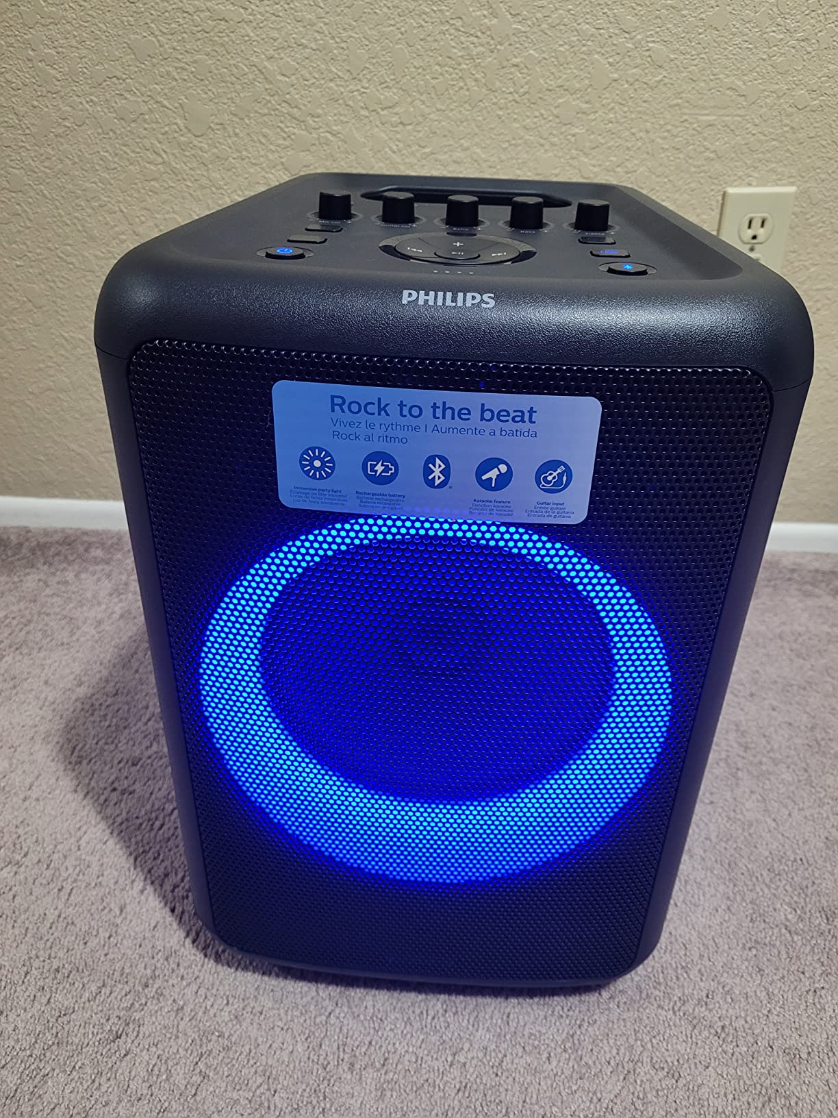 Philips X5206 bluetooth party speaker, portable with wheels, exciting light show, karaoke machine with microphone and Guitar Input, powerful bass & subwoofer, long playtime, perfect for outdoor events - Customer Photo 3