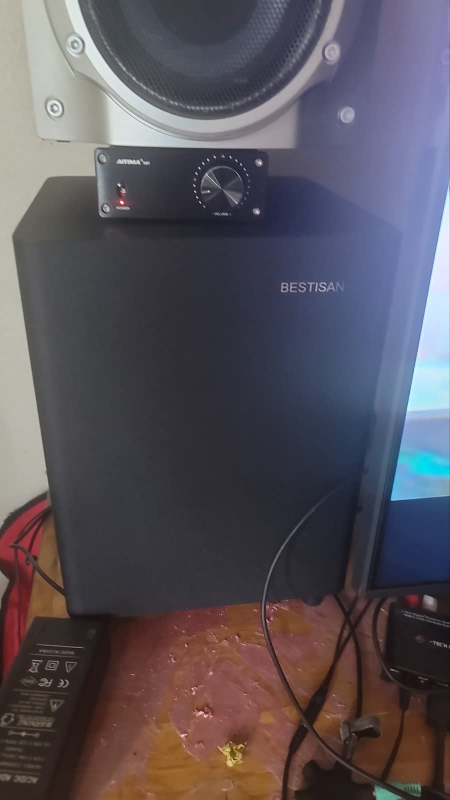 BESTISAN Powered Subwoofer, Deep Bass Sub, Down Firing Subs, Easy Setup with Home Theater System, Receiver, Speakers, Coaxial Cable Included, RCA, LFE, AUX Input, High-Level Speaker Input & Output - Customer Photo 1