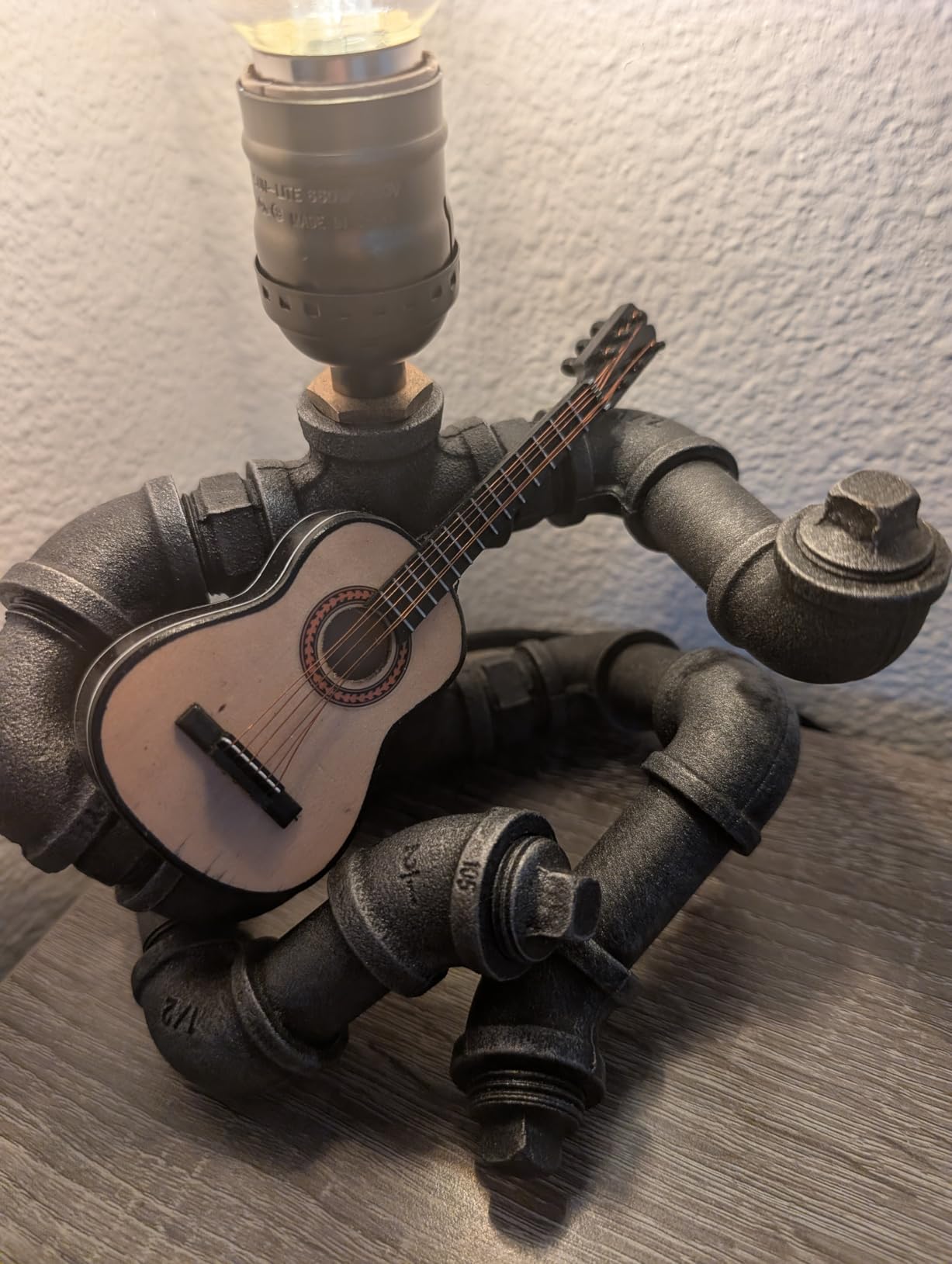 Music Guitar Table Lamp Art Decor Guitar Stuff Cool Gifts for Music Art Lovers Microphone Players for Men Steampunk Pipe Man Edison Bulb Lamps Retro Guitars Metal Pipe Industrial Robot Lights Customer Review Music Guitar Table Lamp Art Decor Guitar Stuff Cool Gifts for Music Art Lovers Microphone Players for Men Steampunk Pipe Man Edison Bulb Lamps Retro Guitars Metal Pipe Industrial Robot Lights - Customer Photo 1