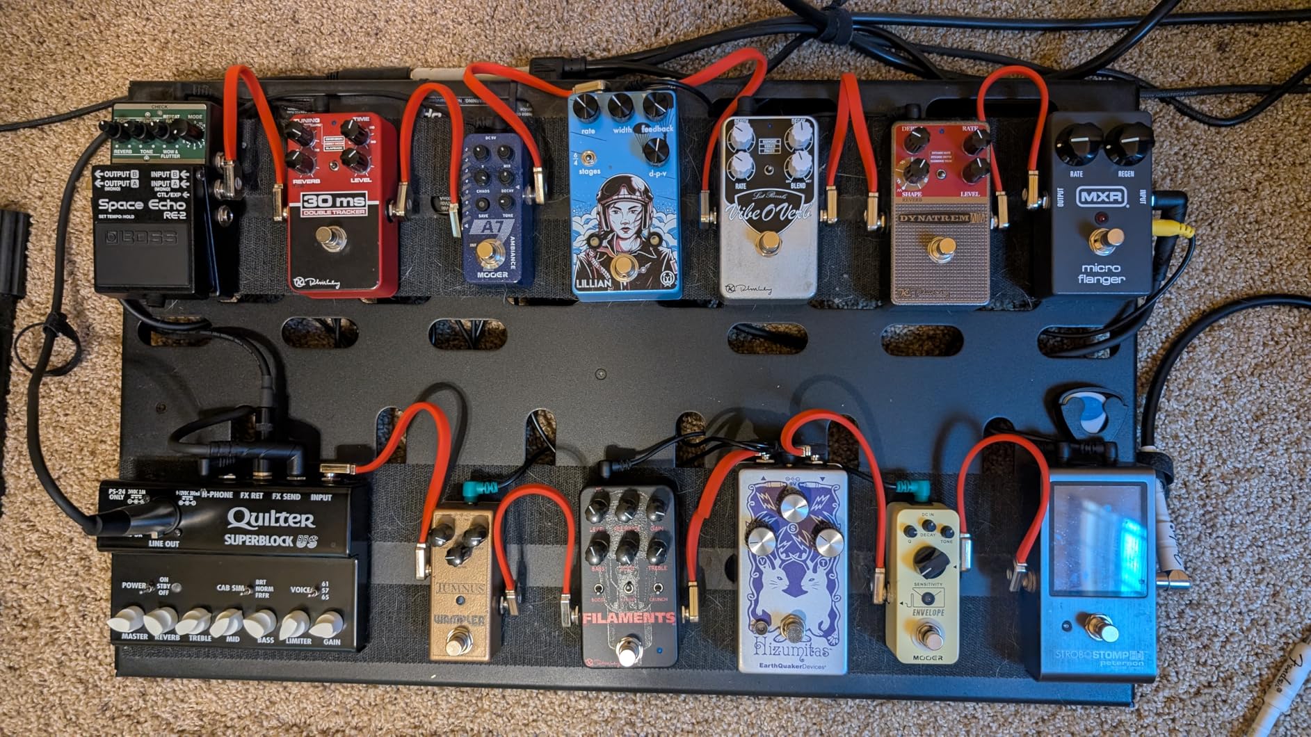 Ernie Ball Flat Ribbon Patch Cables Pedalboard Multi-Pack - Red Customer Review Ernie Ball Flat Ribbon Patch Cables Pedalboard Multi-Pack - Red - Customer Photo 1
