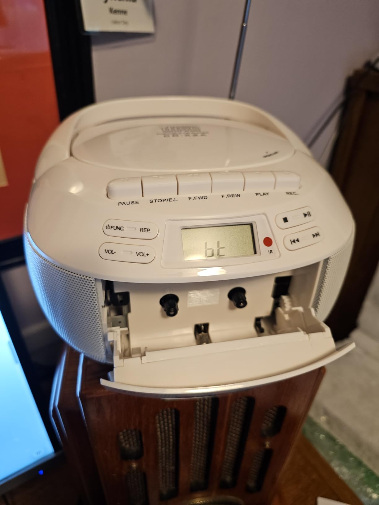 Greadio CD Player Boombox Cassette Player Combo with Bluetooth,AM/FM Radio,Stereo Sound with Remote Control,AUX/USB Drive,Tape Recording,AC/DC Powered,Headphone Jack,LCD Display for Home,Kids,Gift - Customer Photo 1