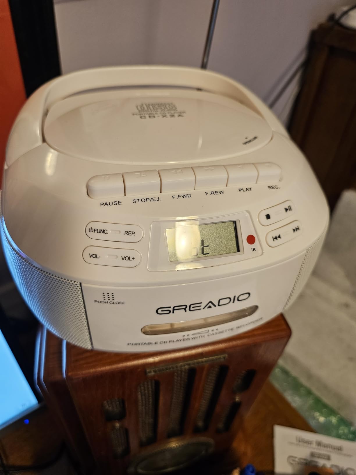 Greadio CD Player Boombox Cassette Player Combo with Bluetooth,AM/FM Radio,Stereo Sound with Remote Control,AUX/USB Drive,Tape Recording,AC/DC Powered,Headphone Jack,LCD Display for Home,Kids,Gift - Customer Photo 2