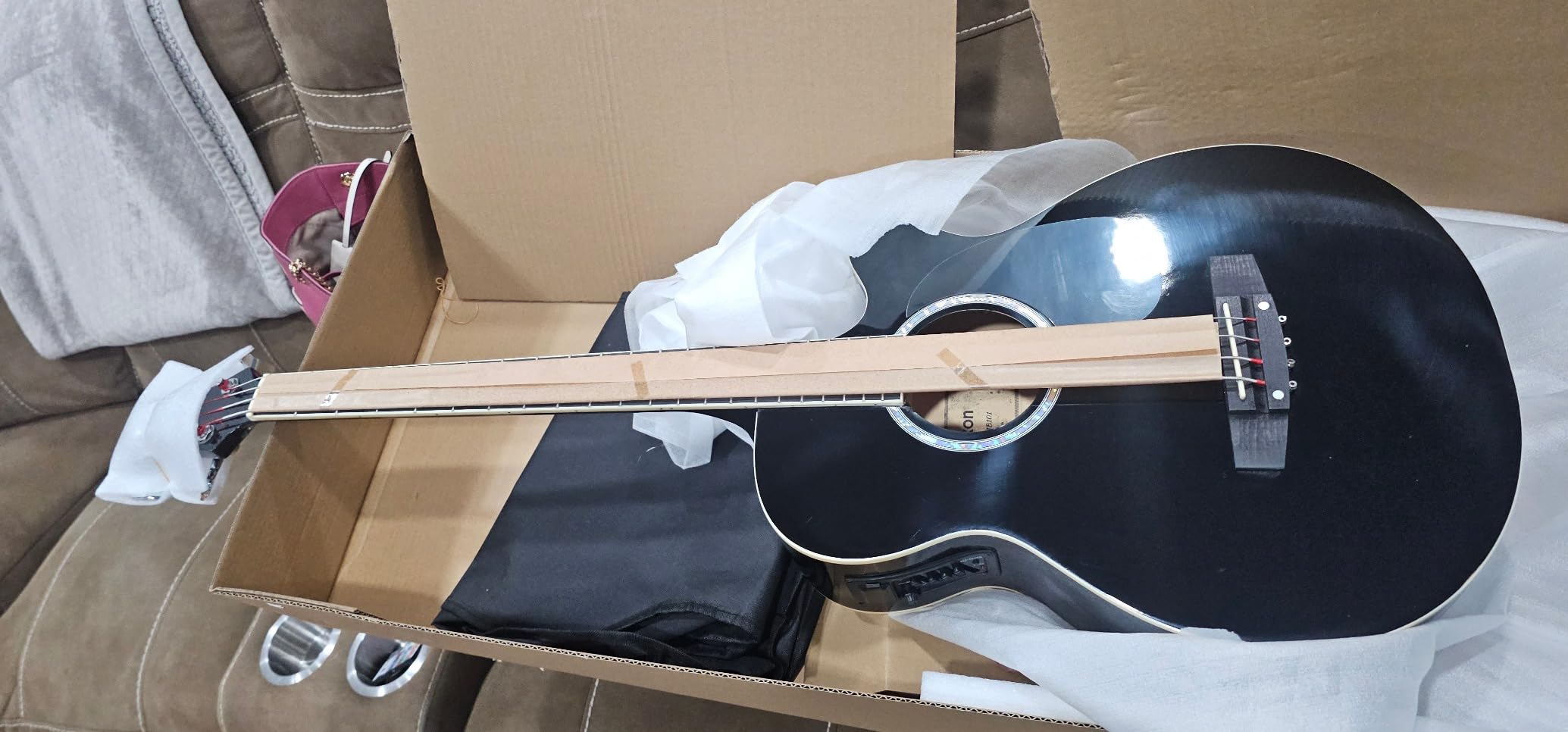 Ktaxon 4 String Acoustic Bass Guitar, Full Size Bass Guitar Kit with Portable Guitar Bag, Premium Cable, Wrench, Strap, Plectrum (Black) Customer Review Ktaxon 4 String Acoustic Bass Guitar, Full Size Bass Guitar Kit with Portable Guitar Bag, Premium Cable, Wrench, Strap, Plectrum (Black) - Customer Photo 1