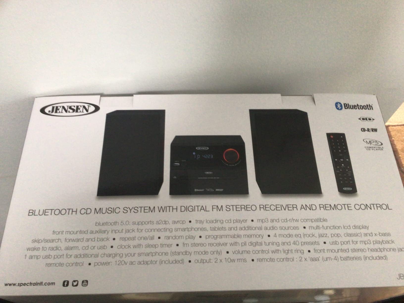 Jensen Home Speaker JBS-500 Premium Bluetooth Wireless 30W Stereo Music System CD Player, MP3 USB, Audio in, Headphone Jack, FM Radio, (Matte Black) - Customer Photo 1