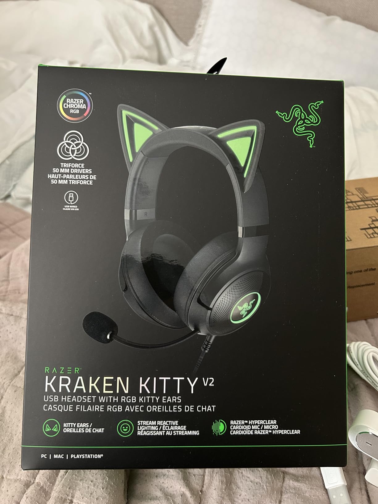Razer Kraken Kitty V2 USB Wired Headset: Chroma RGB Kitty Ears - Stream Reactive Lighting - HyperClear Cardioid Mic - 40 mm Drivers - 7.1 Surround Sound - Comfortable Ear Cushions - Quartz Pink Customer Review Razer Kraken Kitty V2 USB Wired Headset: Chroma RGB Kitty Ears - Stream Reactive Lighting - HyperClear Cardioid Mic - 40 mm Drivers - 7.1 Surround Sound - Comfortable Ear Cushions - Quartz Pink - Customer Photo 2