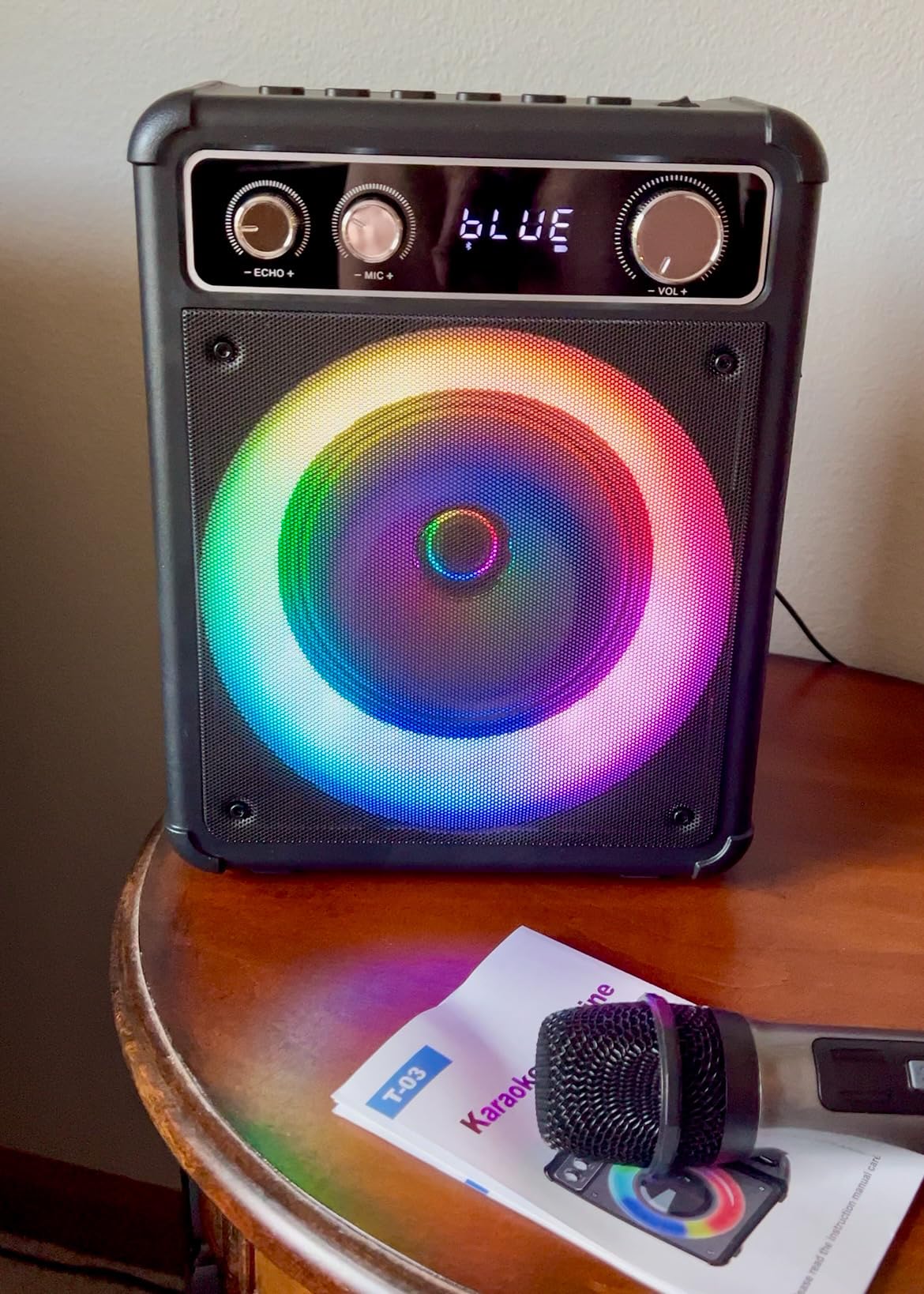Karaoke Machine, Portable Bluetooth Karaoke Speaker with 2 Wireless Microphones, PA System for Adults Kids with LED Lights, Supports FM/AUX/USB/TF for Home Party Customer Review Karaoke Machine, Portable Bluetooth Karaoke Speaker with 2 Wireless Microphones, PA System for Adults Kids with LED Lights, Supports FM/AUX/USB/TF for Home Party - Customer Photo 2