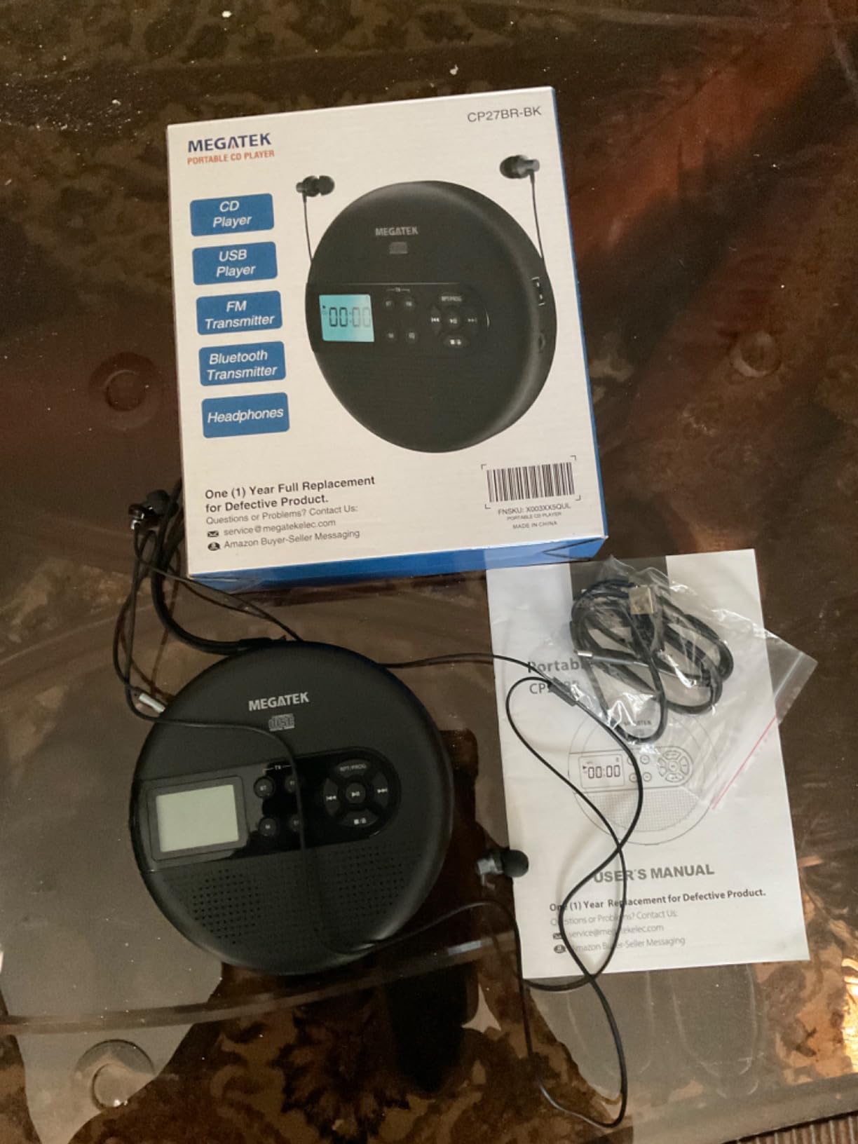 MEGATEK CP27BR Portable CD Player Bluetooth for Car with FM Transmitter, USB, AUX, LCD Display, Anti-Skip, Stereo Speakers, Headphones & Rechargeable Battery - Black customer photo 2