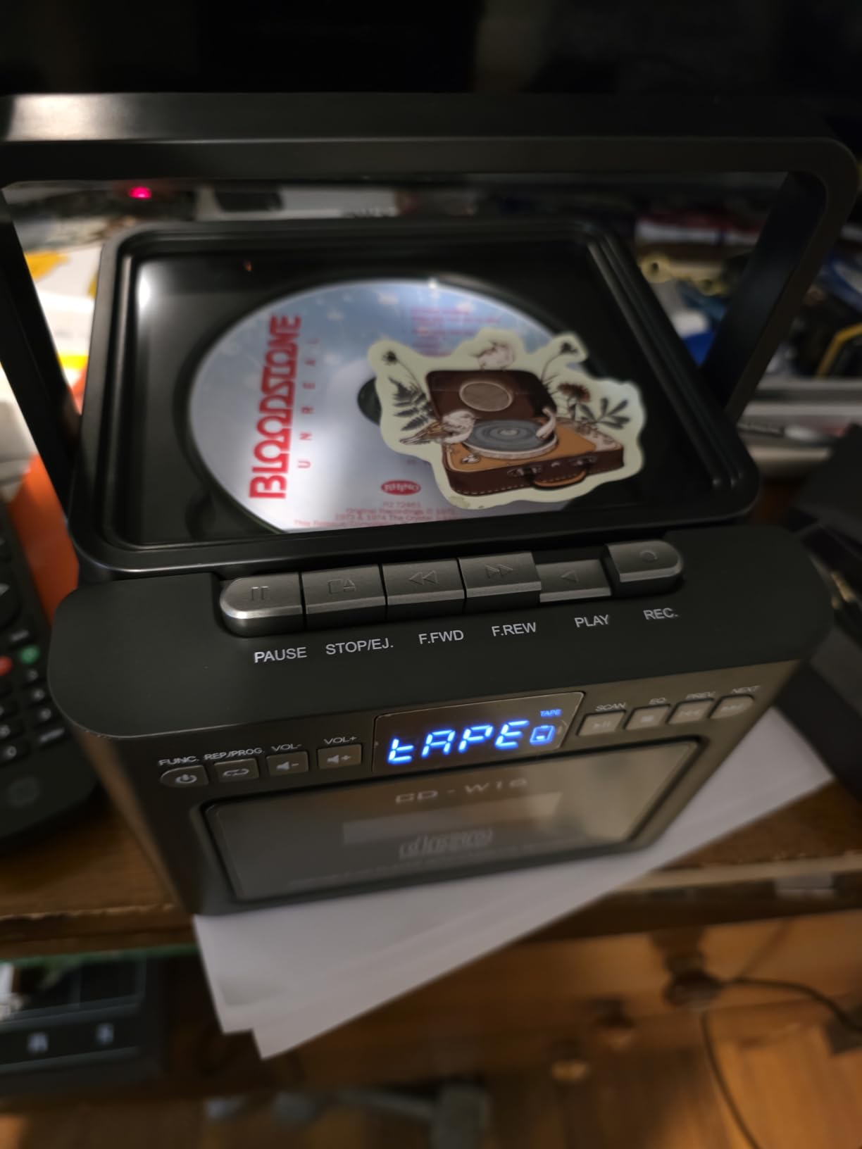 Boombox Cassette CD Player Bluetooth5.1 with 5000mAh Battery,5W Dual Stereo Speakers,Rechargeable CD Player with FM Radio,Remote Control,Tape Recording,3.5mm Earphone Jack,AUX/Micro SD/USB for Home - Customer Photo 4
