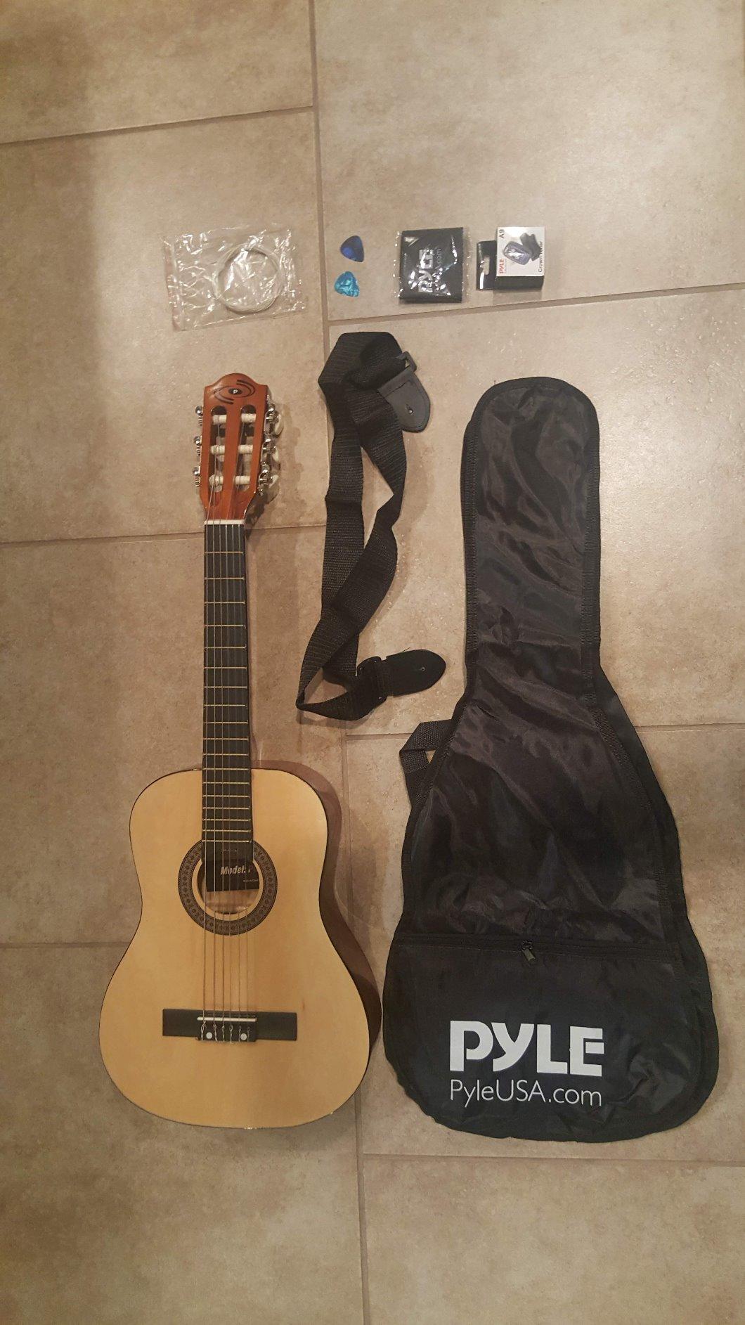 Pyle Beginner Acoustic Guitar Kit, 1/4 Junior Size All Wood Instrument for Kids, Adults, 30 Pyle Beginner Acoustic Guitar Kit, 1/4 Junior Size All Wood Instrument for Kids, Adults, 30