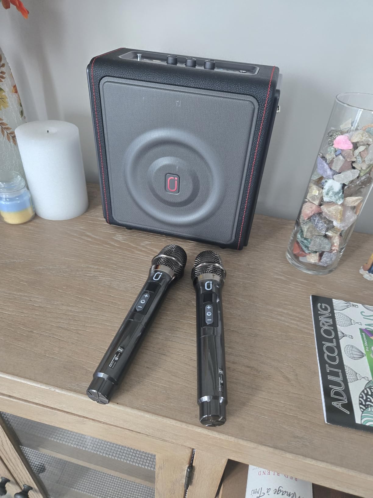 Karaoke Machine, Portable Bluetooth 5.3 Speaker with 2 Wireless Microphones for Adults, PA System with Pitch Correction & Echo Adjustment, Supports TWS/TF Card/USB/AUX/Live for Home Party - Customer Photo 1