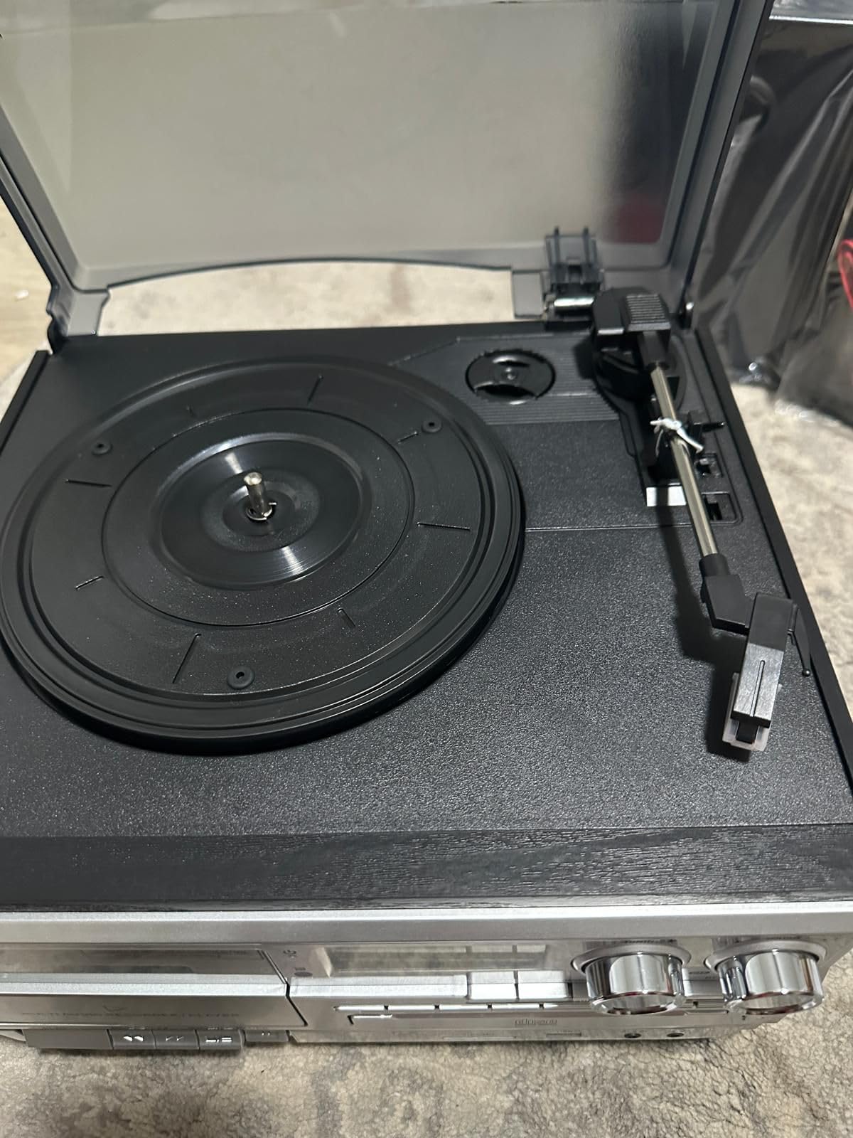 10 in 1 Record Player with External Speakers, 3 SpeedTurntable with AM/FM Radio, CD & Cassette Player, Bluetooth, USB/SD Playback, Remote Control, Black - Customer Photo 5