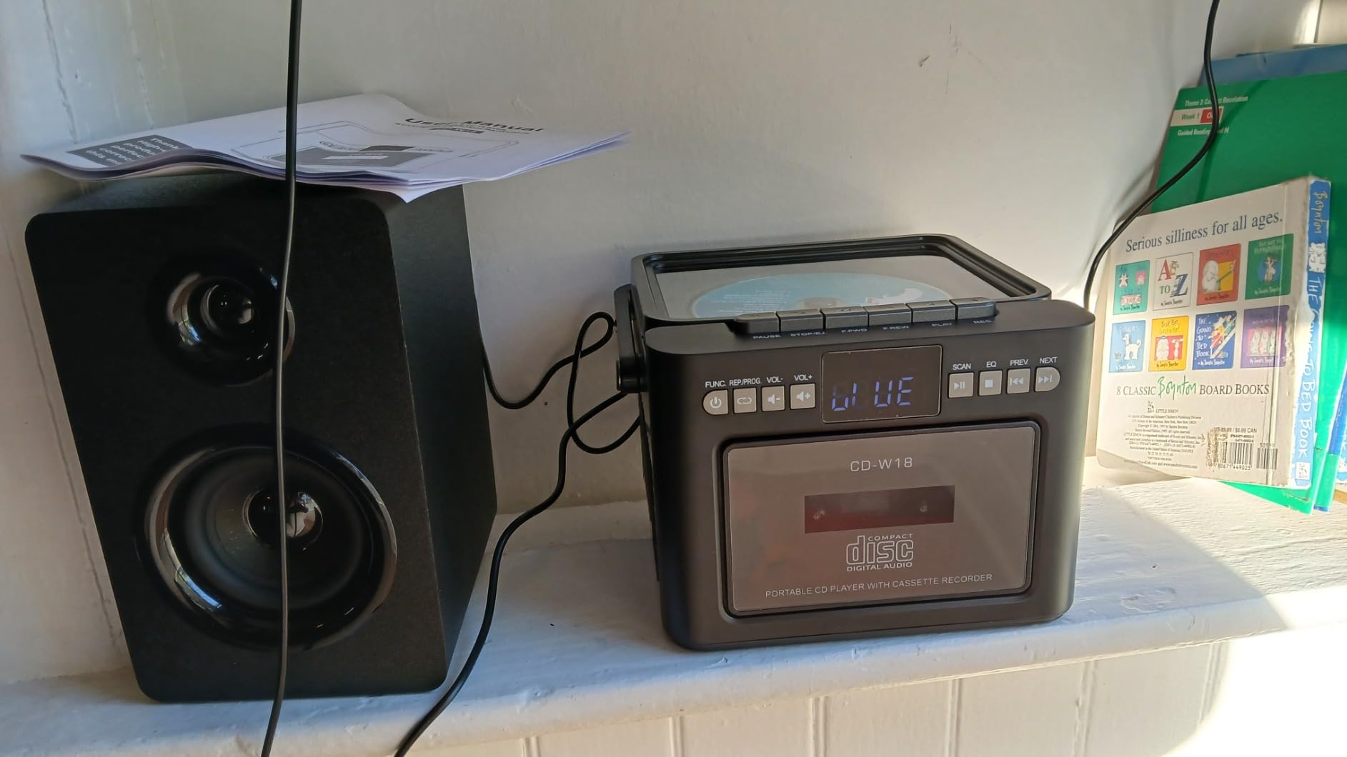 Greadio Stereo System for Home with Boombox CD and Cassette Player Combo, 40W Home Stereo System with Bluetooth, FM Radio/USB/TF/AUX/Remote Control, Detachable Wooden Bookshelf Speakers - Customer Photo 2