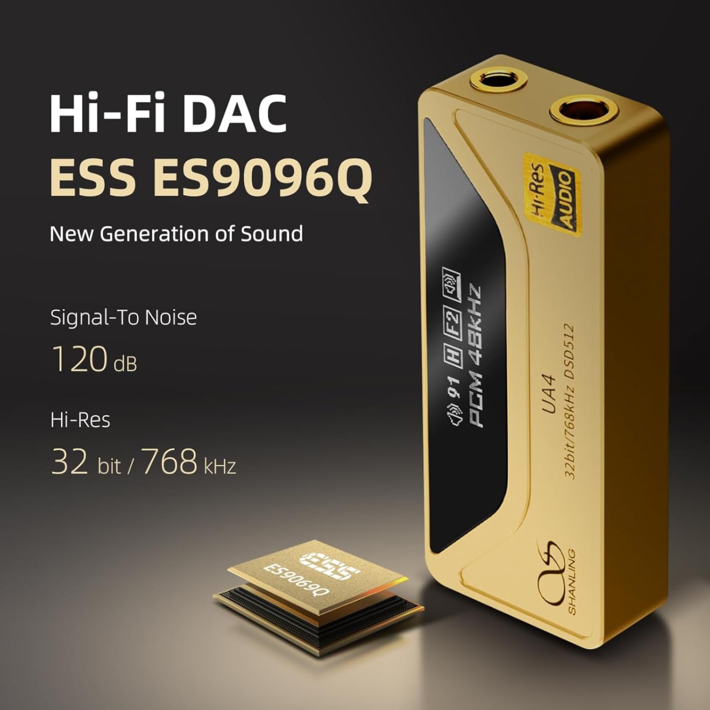 SHANLING UA4 Headphone Amplifier,Portable USB DAC AMP,Support MQA 16X,768kHz DSD512,High Driving Power for Android/iOS/Mac/Windows,dongle Volume Control,3.5/4.4mm up to 237mW@32Ω Output (Golden) - Customer Photo 2