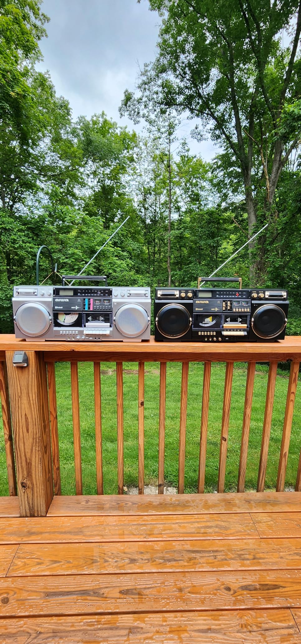 aiwa Retro Boombox BackTrack CD Player with Cassette Recording, Bluetooth 5.0, FM/AM Radio, USB/SD/AUX Inputs, VU Meters, LCD Display, Dual 40W Speakers (Black and Gold) - Customer Photo 1
