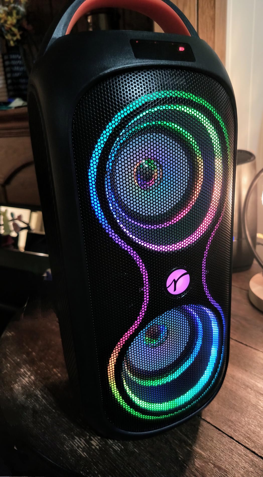 Party Bluetooth Speaker Up to 40W Sound Peak, Dynamic LED Lights, 8 Vibrant Colors & 5 Light Modes, Micro SD Slot, AUX, USB & Microphone Input, 6-Hours Playtime, Ideal for Events & Parties Customer Review Party Bluetooth Speaker Up to 40W Sound Peak, Dynamic LED Lights, 8 Vibrant Colors & 5 Light Modes, Micro SD Slot, AUX, USB & Microphone Input, 6-Hours Playtime, Ideal for Events & Parties - Customer Photo 2