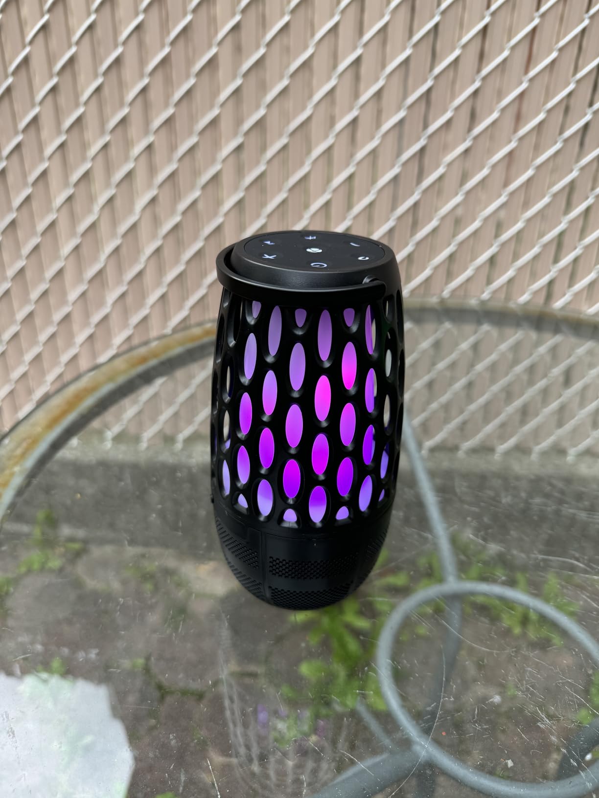 Upgraded Outdoor Speakers with Flame & RGB Lights, 10W HD Stereo, Bluetooth 5.3 Auto-Pairing, Multi-Sync 100+ Speakers, IPX6 Waterproof, Perfect for Patio, Pool, Party | Gifts for Men & Women (2Pack) - Customer Photo 1