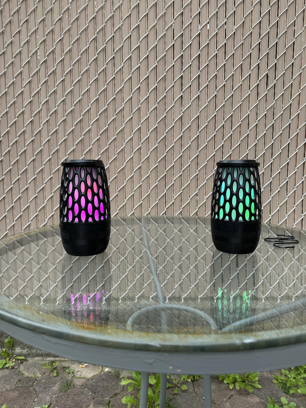 Upgraded Outdoor Speakers with Flame & RGB Lights, 10W HD Stereo, Bluetooth 5.3 Auto-Pairing, Multi-Sync 100+ Speakers, IPX6 Waterproof, Perfect for Patio, Pool, Party | Gifts for Men & Women (2Pack) - Customer Photo 4