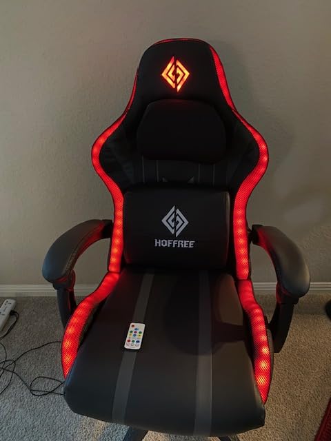 HOFFREE Gaming Chair with Music Rhythm RGB LED Lights and Bluetooth Speakers Ergonomic Massage Computer Gaming Chair with Footrest Video Game Chair High Back with Lumbar Support Blue and Black Customer Review HOFFREE Gaming Chair with Music Rhythm RGB LED Lights and Bluetooth Speakers Ergonomic Massage Computer Gaming Chair with Footrest Video Game Chair High Back with Lumbar Support Blue and Black - Customer Photo 1
