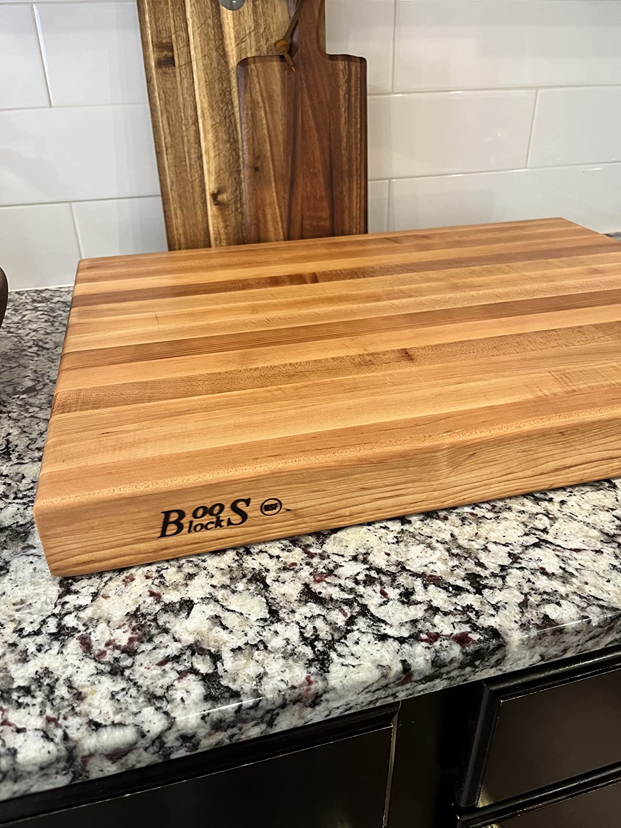 John Boos RA-Board Series Rectangular Wooden Maple Cutting Board 24x18 - 2.25 Thick, 30-lb Reversible Butcher Block with Edge-Grain and Finger Grips - Made in the USA Customer Review John Boos RA-Board Series Rectangular Wooden Maple Cutting Board 24x18 - 2.25 Thick, 30-lb Reversible Butcher Block with Edge-Grain and Finger Grips - Made in the USA - Customer Photo 2