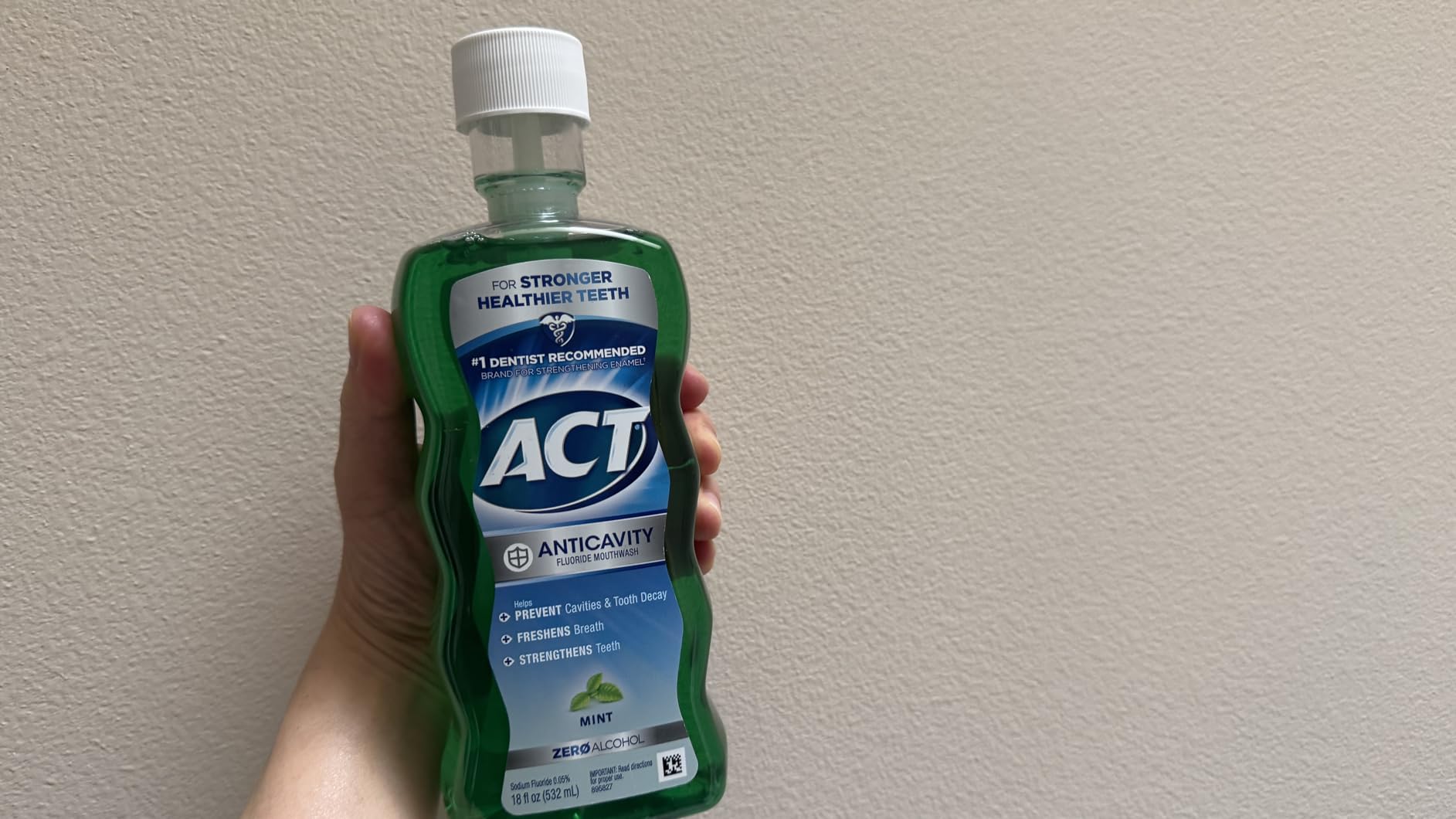 ACT Anticavity Zero Alcohol Fluoride Mouthwash 18 fl. oz., With Accurate Dosing Cup, Mint Customer Review ACT Anticavity Zero Alcohol Fluoride Mouthwash 18 fl. oz., With Accurate Dosing Cup, Mint - Customer Photo 1