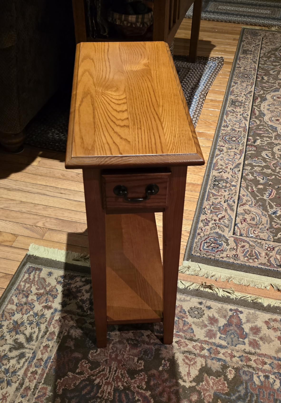 Leick Home Haven Ridge End Table, Solid Wood, 1 Storage Drawer, Bottom Display Shelf, Narrow, Easy-Assembly, Medium Oak - Customer Photo 2