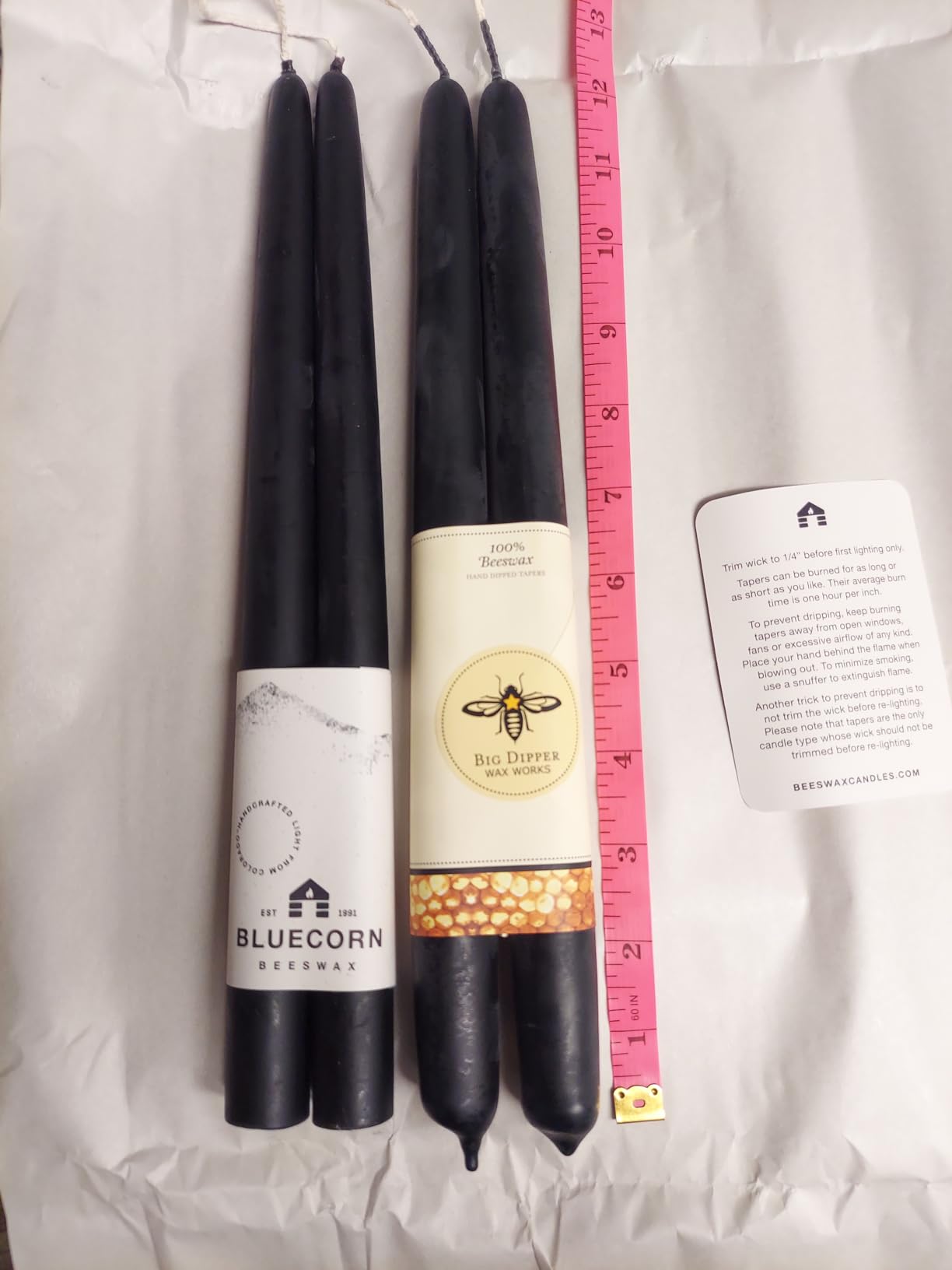 Big Dipper Wax Works Natural Honey Hand-Dipped Beeswax Taper Candles – 12