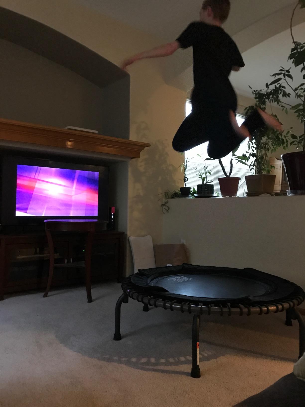 JumpSport Indoor Heavy Duty Lightweight 44 Inch Folding Fitness Trampoline with Arched Legs and 7 Adjustable Tension - Customer Photo 2