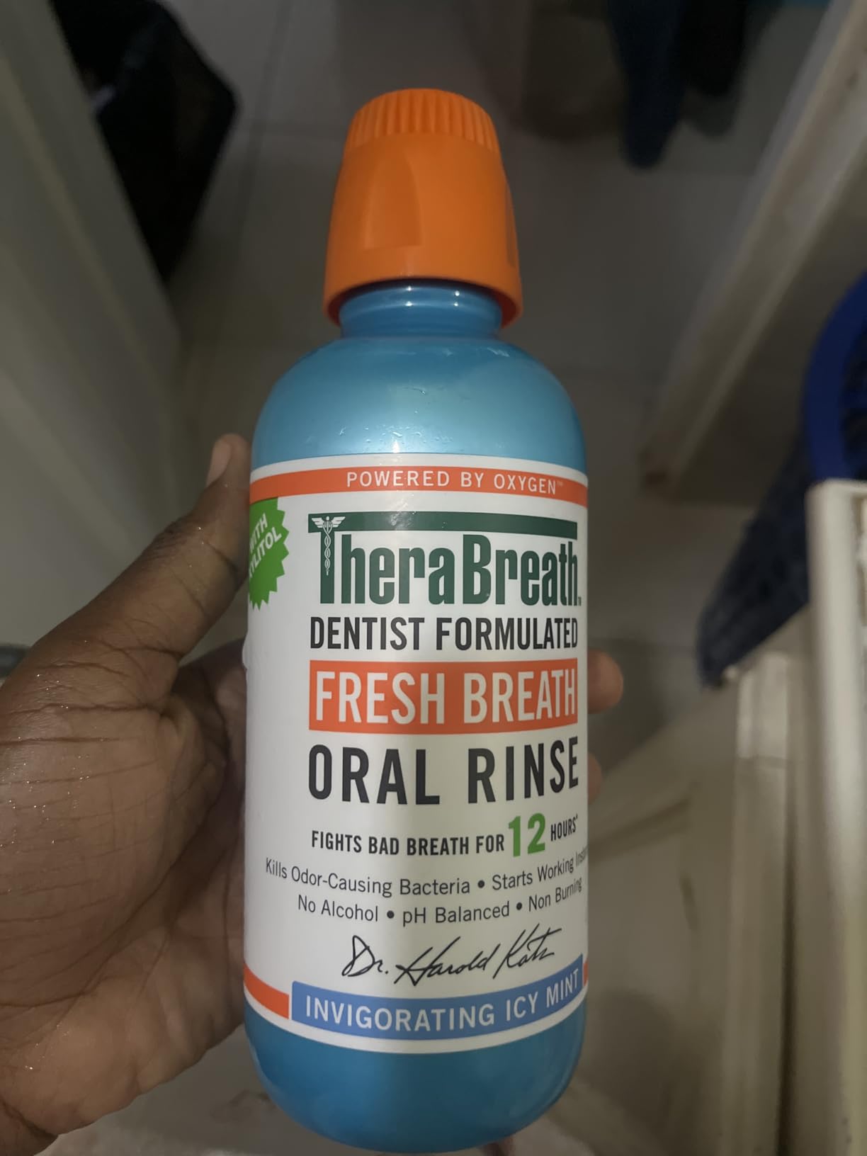TheraBreath Fresh Breath Mouthwash, Icy Mint Flavor, Alcohol-Free, 16 Fl Oz (Pack of 2) Customer Review TheraBreath Fresh Breath Mouthwash, Icy Mint Flavor, Alcohol-Free, 16 Fl Oz (Pack of 2) - Customer Photo 1