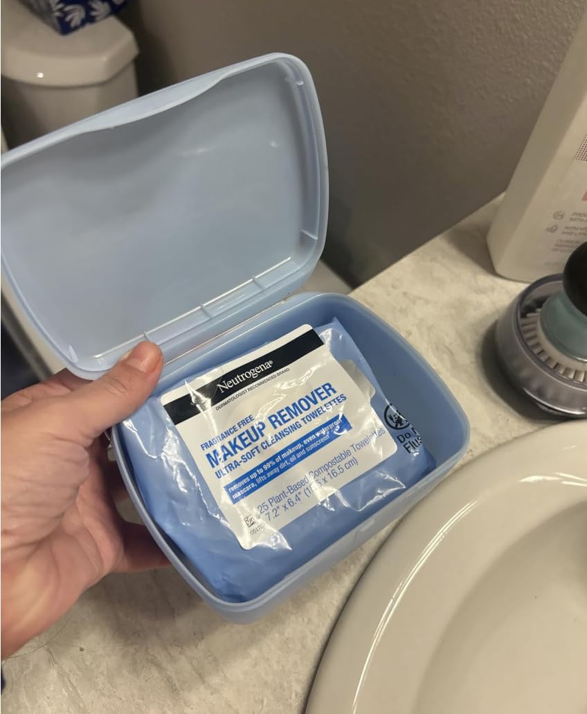 Neutrogena Makeup Remover Wipes Micellar Alcohol-Free Face Towelettes Remove Waterproof Mascara & Oil, Compostable 100% Plant-Based Cloth, Dermatologist & Ophthalmologist Tested, Twin Pack 2 x 25 ct Customer Review Neutrogena Makeup Remover Wipes Micellar Alcohol-Free Face Towelettes Remove Waterproof Mascara & Oil, Compostable 100% Plant-Based Cloth, Dermatologist & Ophthalmologist Tested, Twin Pack 2 x 25 ct - Customer Photo 1