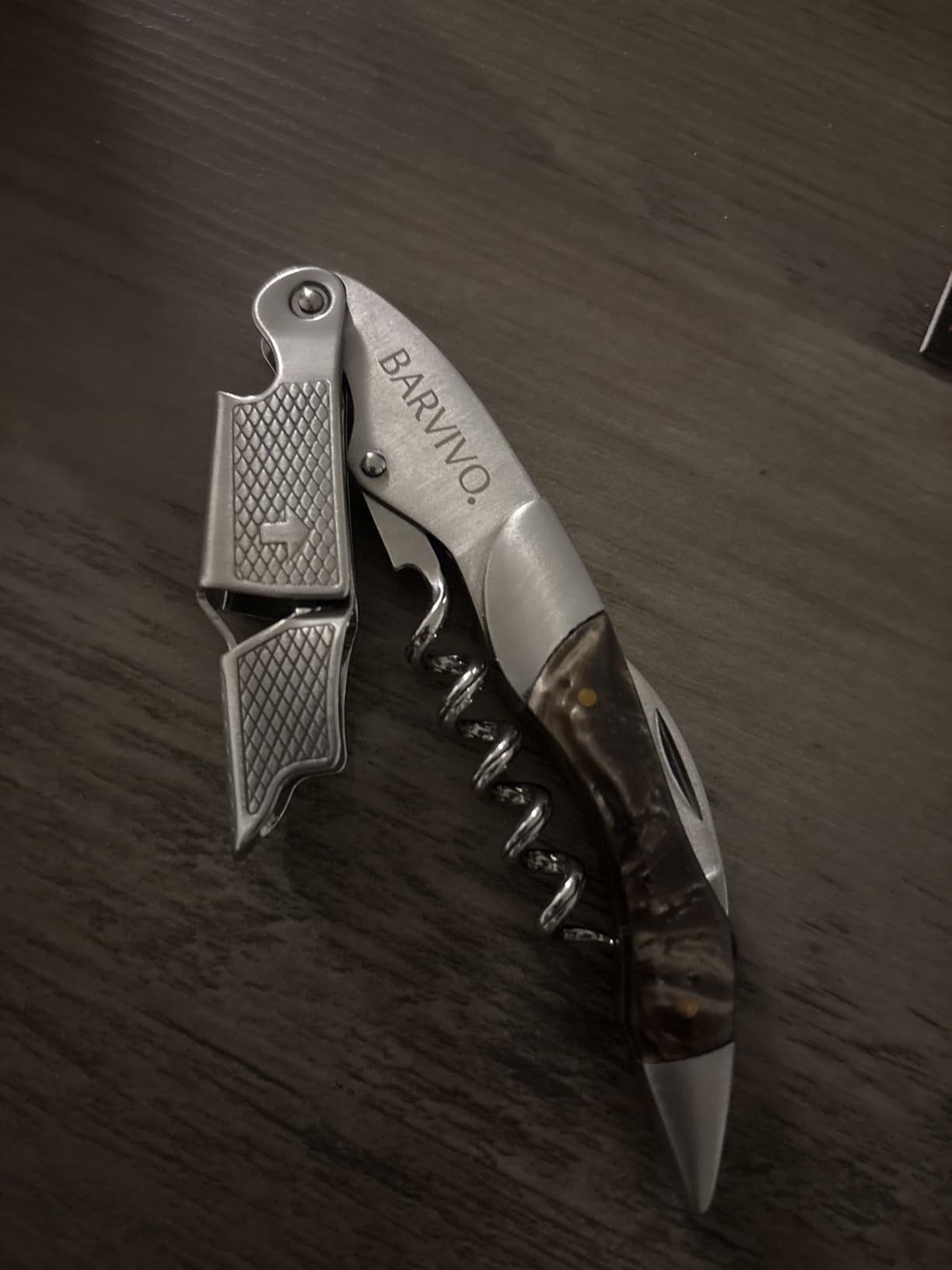 Barvivo Wine Bottle Opener with Double Hinged Corkscrew - 4.5-Inch Manual Wine Key with Foil Cutter and Cap Remover - Stainless Steel Bar Key Tool for Bartenders and Servers - Natural Rosewood Handle Customer Review Barvivo Wine Bottle Opener with Double Hinged Corkscrew - 4.5-Inch Manual Wine Key with Foil Cutter and Cap Remover - Stainless Steel Bar Key Tool for Bartenders and Servers - Natural Rosewood Handle - Customer Photo 1
