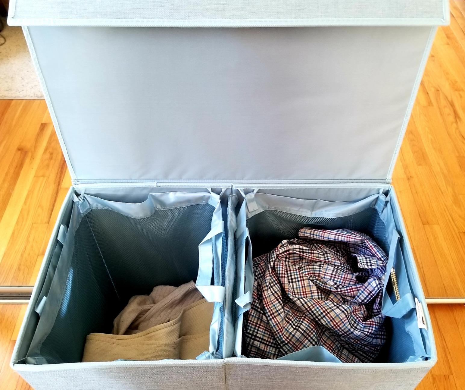 BIRDROCK HOME Laundry Hamper with Lid | Removable Bags for Sorting Clothes | Sectioned Laundry Basket for Bedroom & Bathroom | Collapsible Storage Bin with Cover | Double, Brown - Customer Photo 2