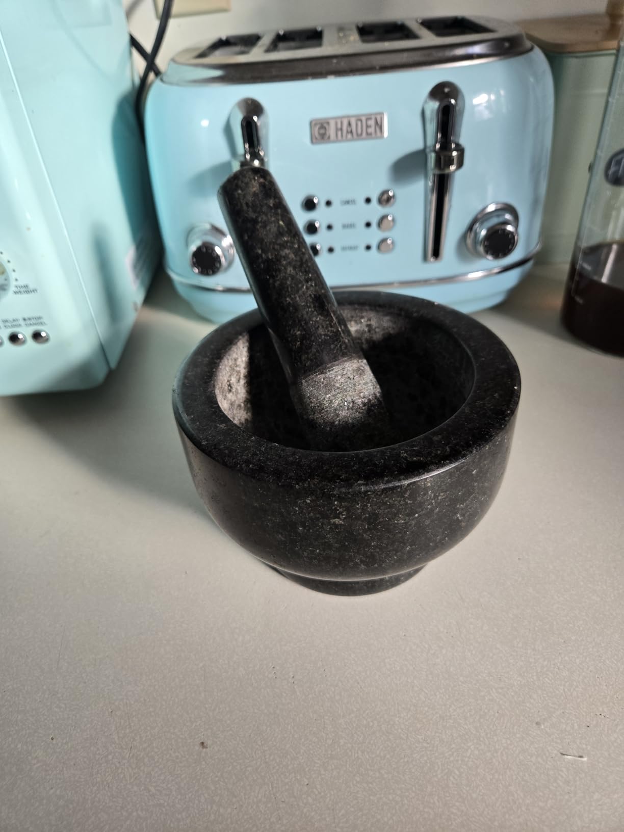 ChefSofi Mortar and Pestle Set - 6 Inch - 2 Cup Capacity - Unpolished Heavy Granite for Enhanced Performance and Organic Appearance - Included: Anti-Scratch Protector - Customer Photo 1