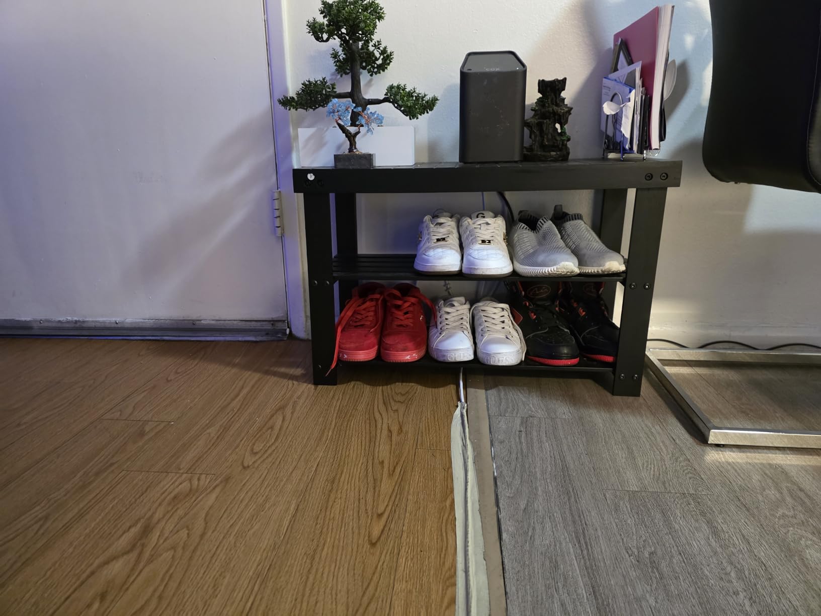 SONGMICS Shoe Rack Bench, 3-Tier Bamboo Shoe Storage Organizer, Entryway Bench, Holds Up to 286 lb, 11.3 x 27.6 x 17.8 Inches, for Entryway Bathroom Bedroom, Ink Black ULBS04H - Customer Photo 3
