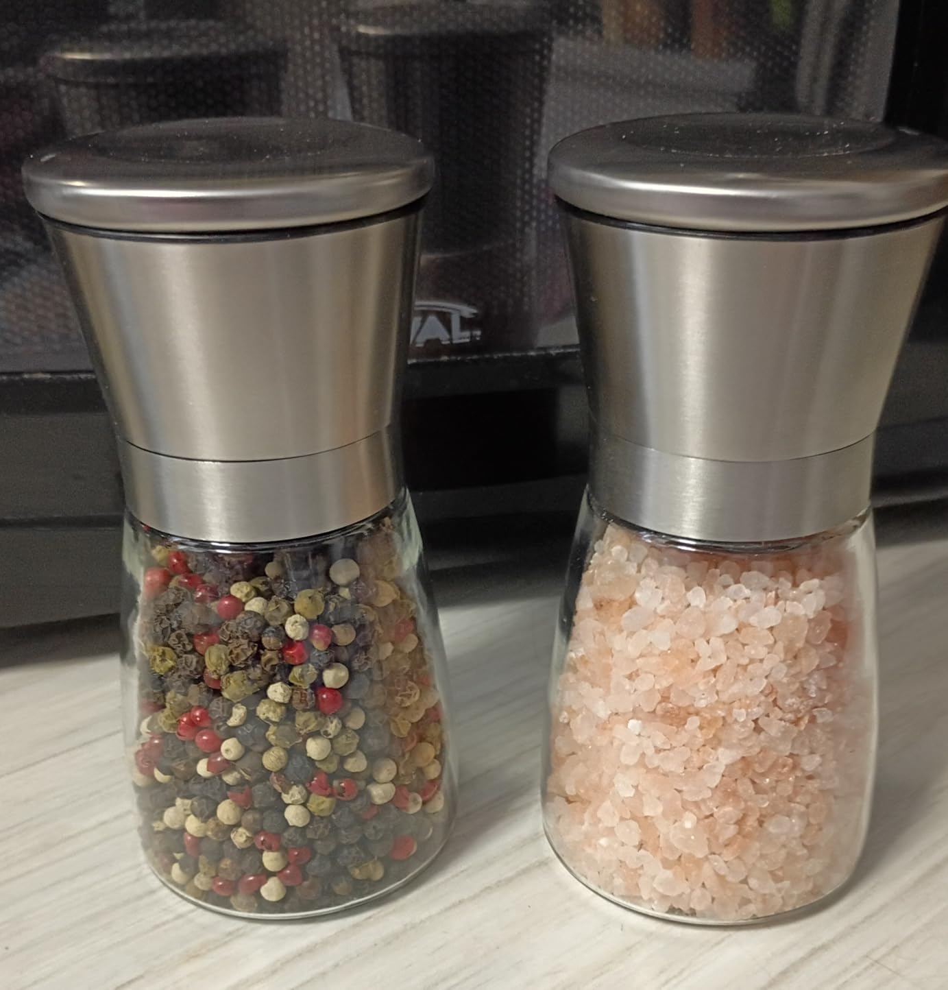 Home EC Original Stainless Steel Sea Salt and Pepper Grinder Set of 2 - Adjustable Ceramic - Glass Salt and Pepper Shakers - Kitchen Pepper Mill & Salt Mill W/Funnel & EBook - Customer Photo 2