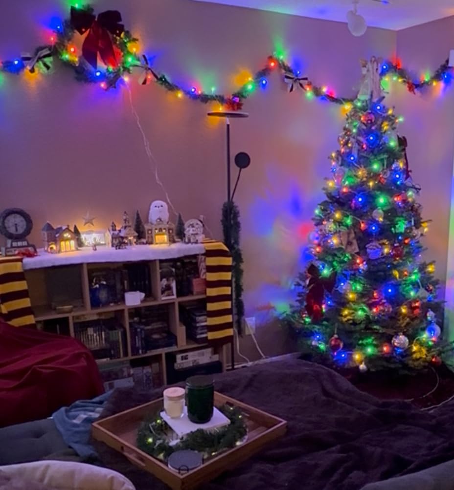 JMEXSUSS 100 LED String Lights Indoor Bedroom, 8 Modes Warm White Christmas Lights Plug in, 33ft Connectable Room Fairy Twinkle Light Outdoor for Mirror Room Home Garden Xmas Tree - Customer Photo 2
