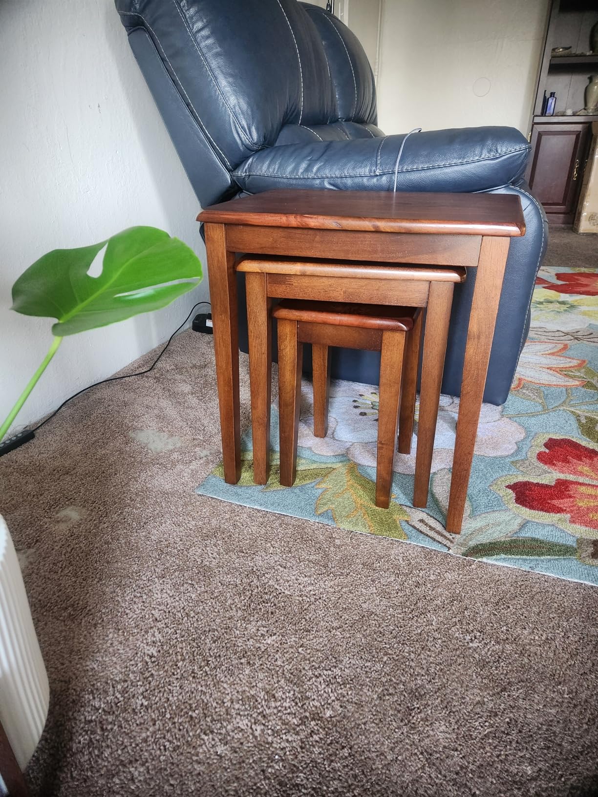 Pemberly Row 3-Piece Solid Wood Nesting Tables, Antique Walnut Finish, Stackable Design, Includes Small, Medium, Large Sizes, Transitional Style for Living Room or Home Office Use - Customer Photo 2