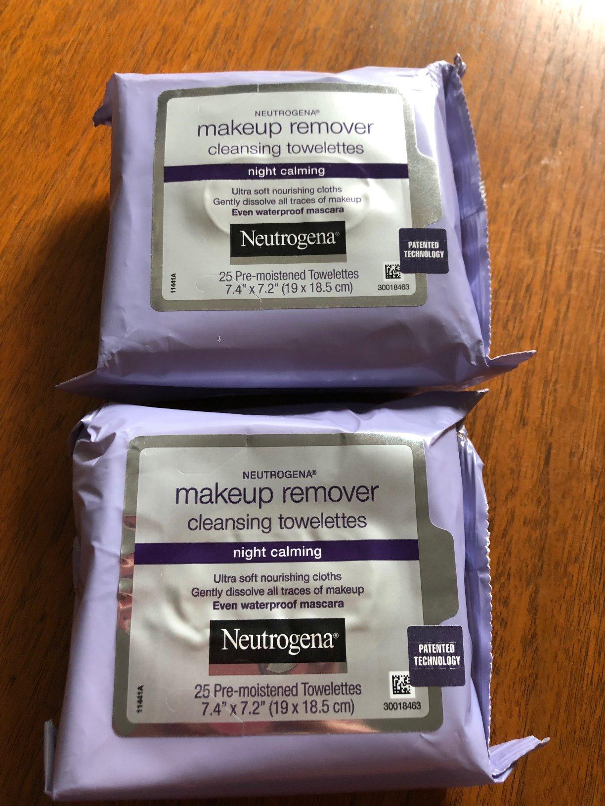Neutrogena Night Calming Makeup Remover Face Wipes, Nighttime Cleansing Towelettes Remove Sweat, Dirt & Makeup & Calms Skin, Hypoallergenic, 100% Plant Based Cloth, Twin Pack, 2 x 25 ct Customer Review Neutrogena Night Calming Makeup Remover Face Wipes, Nighttime Cleansing Towelettes Remove Sweat, Dirt & Makeup & Calms Skin, Hypoallergenic, 100% Plant Based Cloth, Twin Pack, 2 x 25 ct - Customer Photo 5