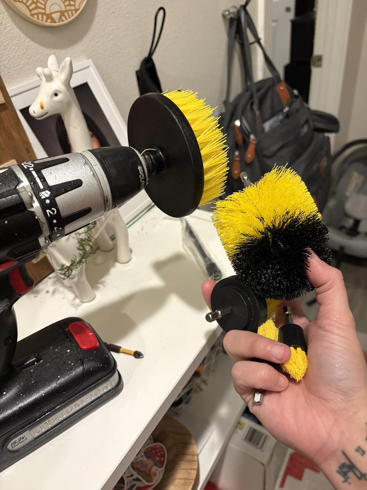 Holikme 6Pack Drill Brush Power Scrubber Cleaning Brush Extended Long Attachment Set All Purpose Drill Scrub Brushes Kit for Grout, Floor, Tub, Bathroom and Kitchen Surface,Scratch Brushes（Yellow） - Customer Photo 2
