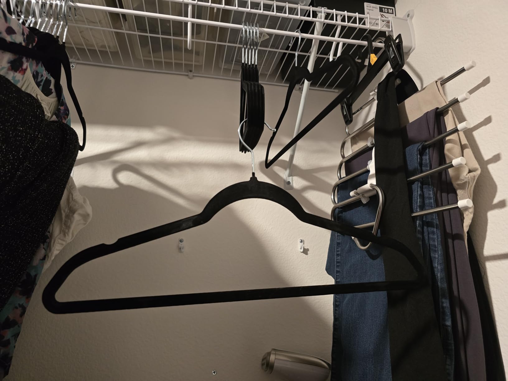 HOUSE DAY Black Velvet Hangers 60 Pack, Non Slip Clothes Felt Hanger Heavy Duty for Coat, Premium Slim Space Saving Suit Hangers for Closet Organizer, 360° Rotating Silver Hook - Customer Photo 1