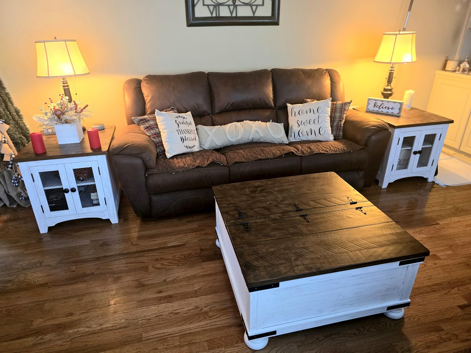 Signature Design by Ashley Wystfield Farmhouse Chair Side End Table with Cabinet Door for Storage, White & Brown with Distressed Finish - Customer Photo 2