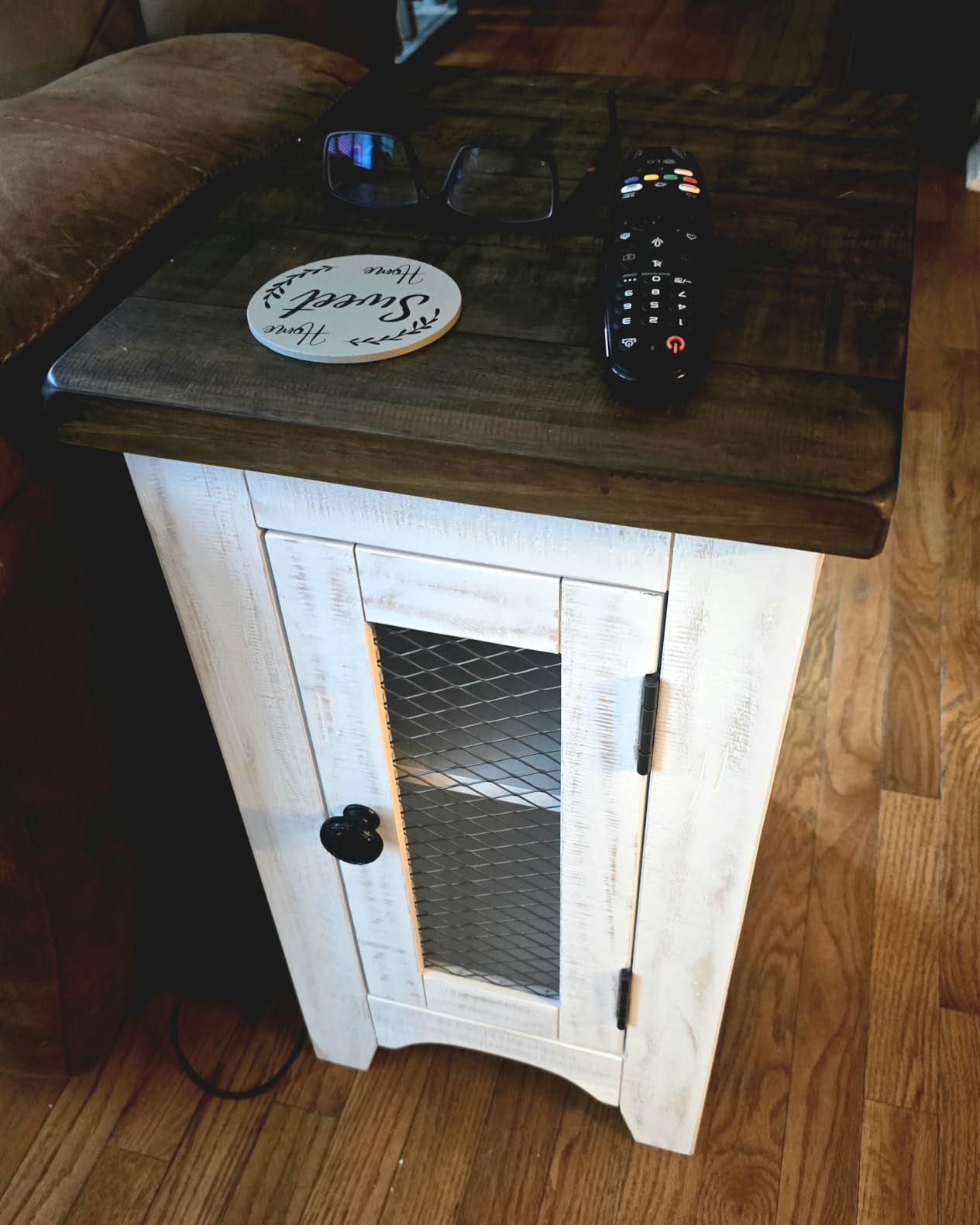 Signature Design by Ashley Wystfield Farmhouse Chair Side End Table with Cabinet Door for Storage, White & Brown with Distressed Finish - Customer Photo 4